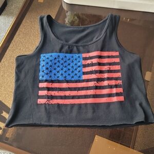 Black Crop Tank Top with American Flag Design